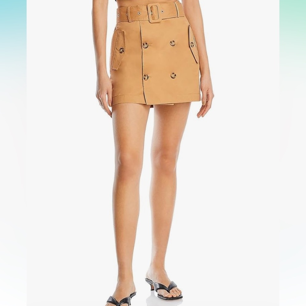 Avec Les Filles Tan Cotton Wrap Mini Skirt w/ Belt Sz S Utilitycore‎ Minimalist
